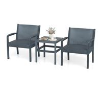 FANTASK Set di 3 mobili da balcone in rattan, con 2 sedie con tavolo, per balcone, terrazza, giardino, grigio