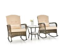 FANTASK Set di 3 mobili da giardino in rattan con sedie a dondolo e tavolo, per giardino, balcone, beige