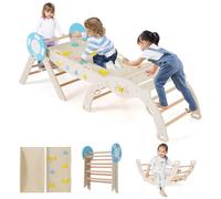 FANTASK Set di 3 telai da arrampicata 7 in 1 per interni, con scivolo, arco da arrampicata, con rampa bifacciale e set di mattoncini da costruzione, in legno per bambini a partire da 1 anno (blu)