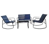 FANTASK Set di 4 mobili da balcone, mobili da giardino con morbido movimento a dondolo, mobili da terrazza con 2 sedie, panca e tavolo, per giardino, terrazza, balcone, blu