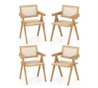 FANTASK Set di 4 sedie da cucina con schienale e braccioli, in bambù e rattan simulato, fino a 150 kg, per cucina, soggiorno, sala da pranzo, 50 x 52 x 81 cm (naturale)