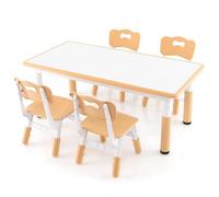 FANTASK Set di 4 sedie per bambini, in legno, regolabile in altezza, con piano graffiti, per bambini, colore naturale