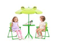 FANTASK Set di 4 seggiolini per bambini con ombrellone, set da esterno con 2 sedie pieghevoli, da campeggio (verde chiaro)