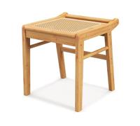 FANTASK Sgabello da trucco in bambù, per tavolo da toeletta fino a 120 kg, piccolo sgabello cosmetico con superficie in rattan per spogliatoio, soggiorno, camera da letto