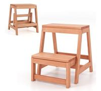 FANTASK Sgabello pieghevole a 2 gradini, in legno di abete rosso, portata fino a 250 kg, scala domestica naturale, per giardino, 50 x 39 x 45 cm