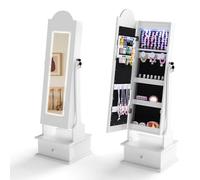 FANTASK Specchio 2 in 1 per bambini con illuminazione, specchio autoportante con 3 specchi colorati per tutto il corpo, 4 luci a LED e cassetto, armadio portagioie per bambini inclinabile per