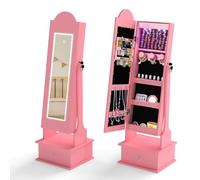 FANTASK Specchio 2 in 1 per bambini con illuminazione, specchio autoportante con 3 specchi colorati per tutto il corpo, 4 luci a LED e cassetto, armadio portagioie per bambini inclinabile per