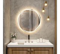 FANTASK Specchio da bagno a LED con illuminazione, 60 cm, rotondo, anti-appannamento, da parete, dimmerabile, con interruttore touch e funzione memoria, per bagno, ovale, 60 L x 60 B cm