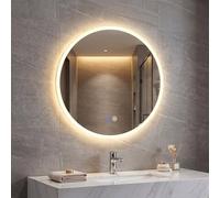 FANTASK Specchio da bagno rotondo illuminato, specchio da parete con 3 colori di luce e attenuazione continua, anti appannamento in vetro temperato per casa (60 l x 60 cm)