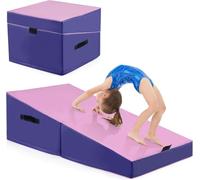 FANTASK Tappetino da ginnastica obliquo 2 in 1 con maniglia per il trasporto, a forma di cuneo, pieghevole, per la casa, il palestra, lo sport, per bambini, rosa e viola