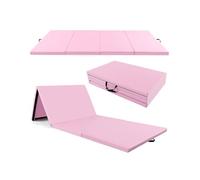 FANTASK Tappetino da ginnastica pieghevole, 300 x 120 x 5 cm, morbido tappetino in PU con maniglie e chiusura per arrampicata, tappetino da yoga, tappetino fitness per ginnastica, yoga (rosa chiaro)