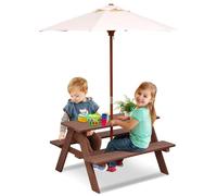 FANTASK Tavola da picnic per bambini con ombrellone rimovibile, tavolo da picnic in legno di abete per esterni