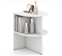 FANTASK Tavolino con ripiani aperti, tavolino semicircolare, piccolo comodino per soggiorno, camera da letto, bianco, 38 x 38 x 48,5 cm