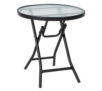 FANTASK Tavolino pieghevole piccolo da balcone, resistente alle intemperie, con piano in vetro temperato, tavolino da caffè per balcone, giardino, terrazza, 46 x 46 x 47 cm