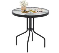 FANTASK Tavolo da bistrot con piano in vetro temperato, 70 x 70 x 71 cm, tavolo da balcone rotondo, tavolo da pranzo per terrazza, laccato nero