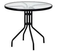 FANTASK Tavolo da giardino resistente alle intemperie, tavolo da balcone rotondo con foro per ombrellone, tavolo da terrazza con piano in vetro temperato, per cortile, 70 x 70 x 71 cm, terrazza e