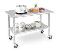 FANTASK Tavolo da lavoro in acciaio inox, tavolo da cucina in acciaio inox con ripiano regolabile in altezza, colore argento