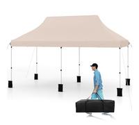 FANTASK Tenda da festa regolabile in altezza, 3 x 6 m, con borsa per il trasporto, impermeabile, resistente all'inverno, protezione UV 50+, per giardino, matrimonio, festa (beige)