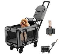 FANTASK Trasportino portatile, borsa per il trasporto con manico telescopico e ruote e piccola borsa, pieghevole, per animali domestici di piccole e medie dimensioni