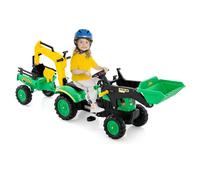 FANTASK Trattore a pedale a partire dai 3 anni, rimorchio e pala per tomba | Trattore per bambini come escavatore da sedile con accessori rimovibili, robusto giocattolo per esterni per giardino e