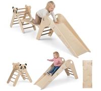 FANTASK Triangoli da arrampicata per interni, set da 3 pezzi, struttura pieghevole in legno con scivolo, rampa e scaletta, con set di mattoncini da costruzione, triangolo per bambini dai 3 anni in su