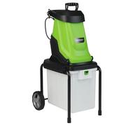 FANTASK Trituratore elettrico da giardino con ruote e contenitore di raccolta da 50 l, spessore di taglio 45 mm, trituratore elettrico a legna con cavo, per la pulizia del giardino, verde, 2800 W, 56