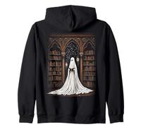Fantasma Amante dei Libri nella Biblioteca Gotica spettrale Atmosfera di Halloween Felpa con Cappuccio