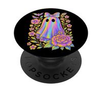 Fantasma arcobaleno con fiori e pipistrelli PopSockets PopGrip Adesivo