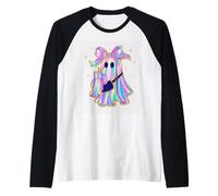 Fantasma arcobaleno pastello con fiocco stile Halloween Maglia con Maniche Raglan