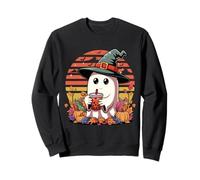 Fantasma Bere Bubble Tea Boba Latte tè Halloween Retro Felpa