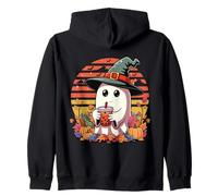 Fantasma Bere Bubble Tea Boba Latte tè Halloween Retro Felpa con Cappuccio