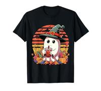 Fantasma Bere Bubble Tea Boba Latte tè Halloween Retro Maglietta