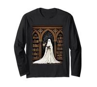 Fantasma bibliotecario nella Biblioteca Gotica Atmosfera spettrale di Halloween Maglia a Manica