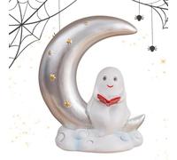 Fantasma che legge sulla luna luce notturna, statuetta illuminata di Halloween