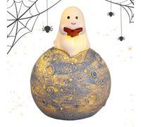 Fantasma che legge sulla luna luce notturna, statuetta illuminata di Halloween