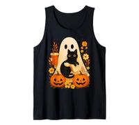 Fantasma Che Tiene Il Gatto Groovy Floreale Vintage Halloween Design Canotta