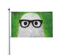 Fantasma comico con occhiali su bandiere verdi per la casa, 0,9 x 1,5 m, striscione di auguri con occhielli per interni ed esterni, decorazioni per la casa