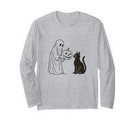 Fantasma, Dare, Halloween, Jack-o-Lanterna, a, Uno, Gatto Nero Maglia a Manica