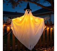 Fantasma decorativo di Halloween da appendere, fantasmi luminosi con cappello da strega, fantasma lampeggiante a LED, lanterne illuminate, decorazione di Halloween per esterni, fantasmi per giardino