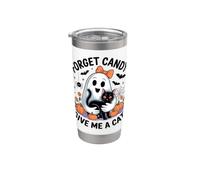 Fantasma di Halloween con gatto nero Dimentica le caramelle Dammi un gatto Bicchiere termico in acciaio inox doppia parete