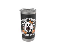 Fantasma di Halloween con gatto nero Dimentica le caramelle Dammi un gatto Bicchiere termico in acciaio inox doppia parete