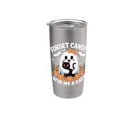 Fantasma di Halloween con gatto nero Dimentica le caramelle Dammi un gatto Bicchiere termico in acciaio inox doppia parete