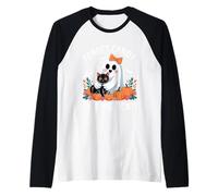 Fantasma di Halloween con Gatto Nero Dimentica Le Caramelle Dammi Un Gatto Maglia con Maniche Raglan