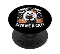 Fantasma di Halloween con gatto nero Dimentica le caramelle Dammi un gatto PopSockets PopGrip Adesivo