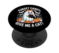 Fantasma di Halloween con gatto nero Dimentica le caramelle Dammi un gatto PopSockets PopGrip Adesivo