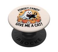 Fantasma di Halloween con gatto nero Dimentica le caramelle Dammi un gatto PopSockets PopGrip Adesivo