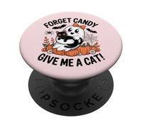 Fantasma di Halloween con gatto nero Dimentica le caramelle Dammi un gatto PopSockets PopGrip Adesivo