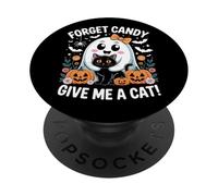 Fantasma di Halloween con gatto nero Dimentica le caramelle Dammi un gatto PopSockets PopGrip Adesivo