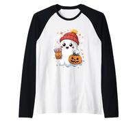 Fantasma di Halloween Kawaii con il tè Boba di zucca Maglia con Maniche Raglan