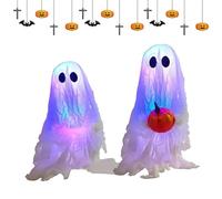 Fantasma di Halloween - Statuetta fantasma di Halloween - 2 pezzi decorazioni luminose gotiche per casa, feste, giardino, finestre, bar, portico, negozio, interni esterni, tavolo